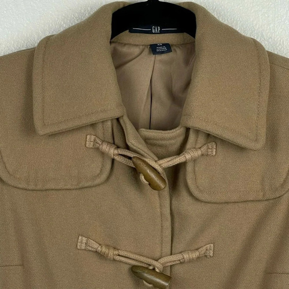 GAP Coat Women's Sz XS Duffle Toggle Collared Pocket Strap Lined Wool Brown Tan - Picture 4 of 11